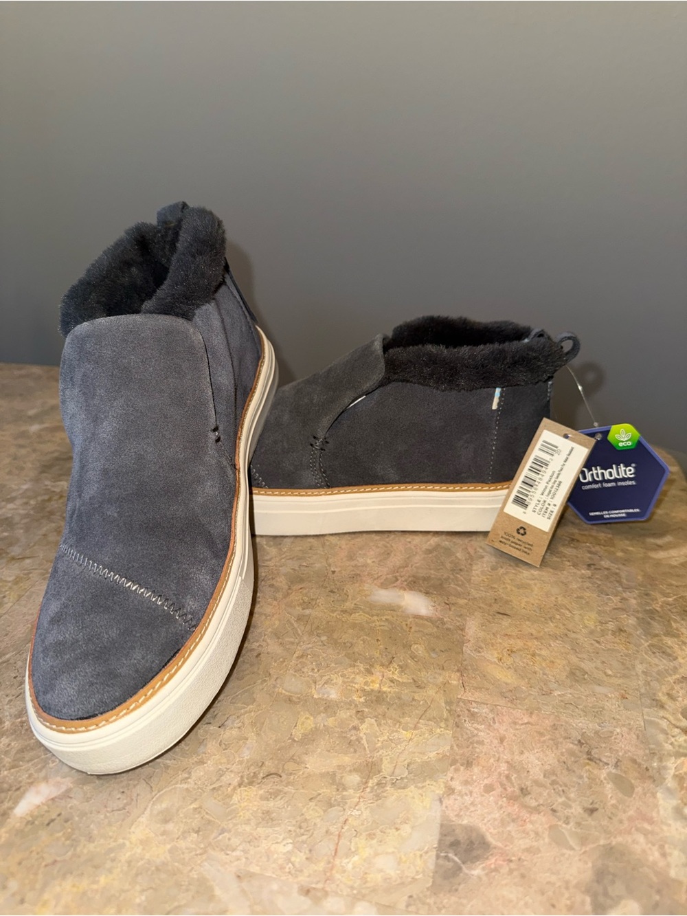 Toms New Paxton Slip For Women Size 8 Forged Iron Grey Suede/faux Fur NO BOX